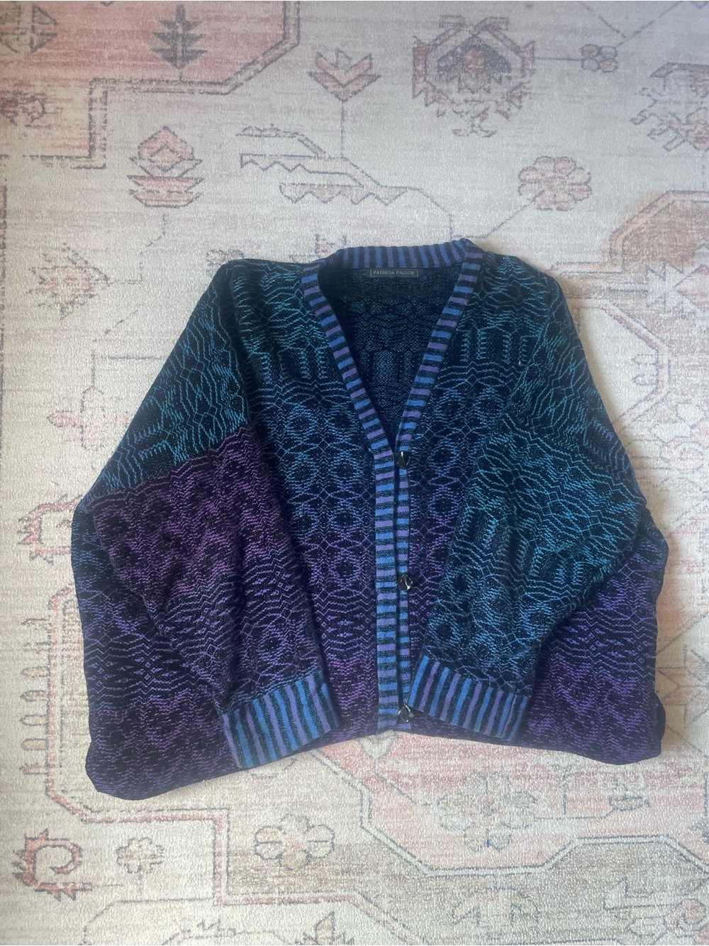 VTG Patricia Palson Artisan Chunky Knit Hand Woven Cardigan Art to Wear Women XL